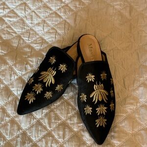 Black Mules with Gold Embroidery of bees!  Flats